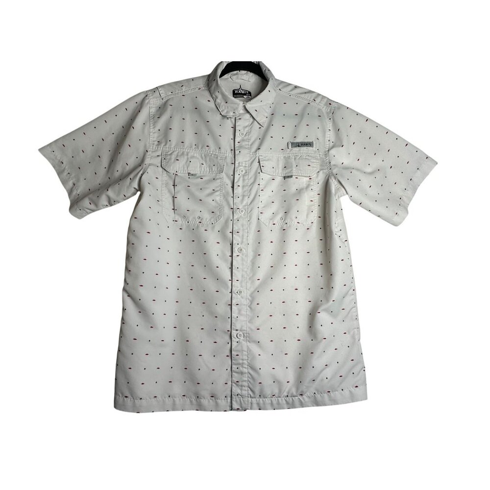 Habit Solar Factor SPF 40+ Vented Fishing Shirt Mens Medium - Red White Blue